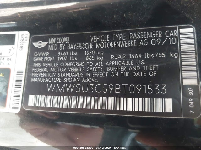 2011 MINI COOPER WMWSU3C59BT091533 Photo 8