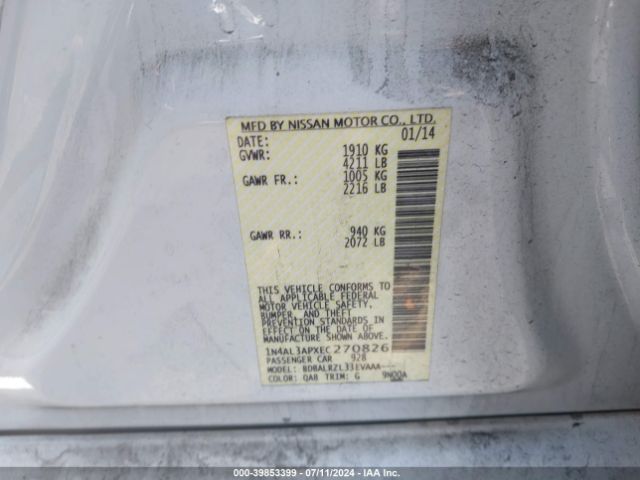 1N4AL3APXEC270826 Nissan Altima 2.5/2.5 S/2.5 Sl/2.5 Sv