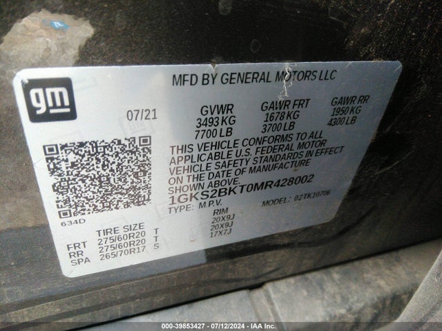 GMC Yukon 4wd Slt 2021 1GKS2BKT0MR428002 Image 9