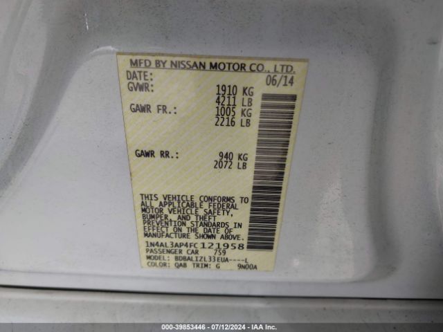 1N4AL3AP4FC121958 Nissan Altima 2.5 Sv