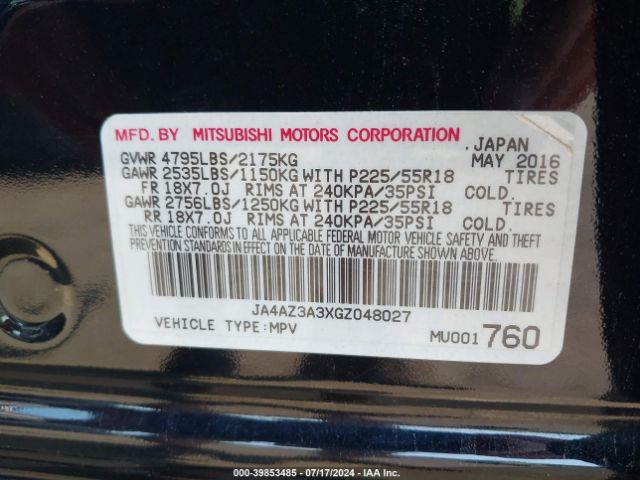 JA4AZ3A3XGZ048027 Mitsubishi Outlander Sel