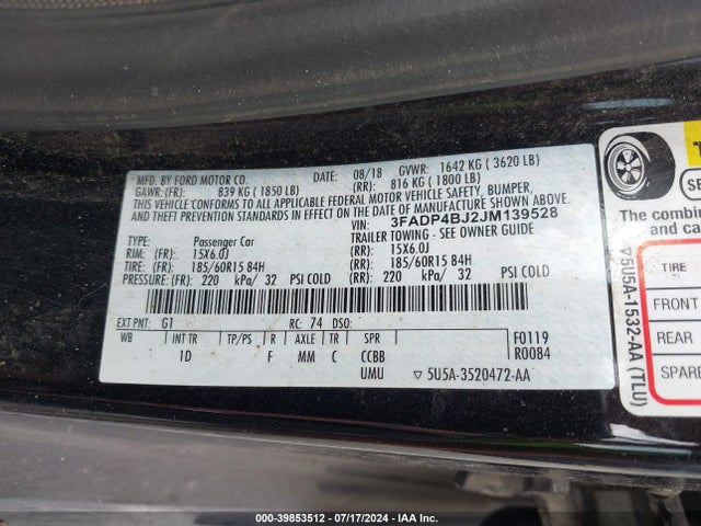 Ford FIESTA SE 2018 3FADP4BJ2JM139528 Image 9