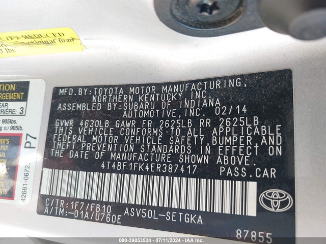 Toyota CAMRY XLE 2014 4T4BF1FK4ER387417 Image 9