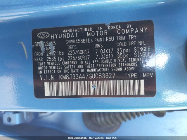 KM8J33A47GU083827 Hyundai TUCSON SE