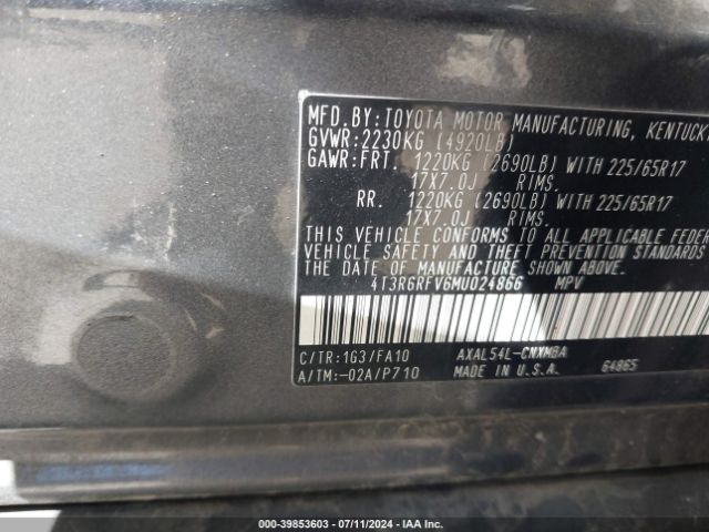 4T3R6RFV6MU024866 Toyota Rav4 Hybrid Xle