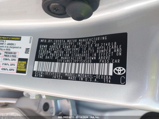 Toyota COROLLA SE 2023 5YFS4MCE3PP159509 Image 9