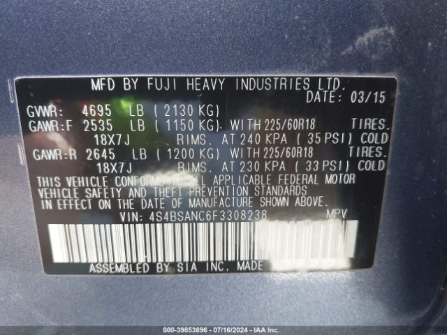 4S4BSANC6F3308238 Subaru Outback 2.5i Limited
