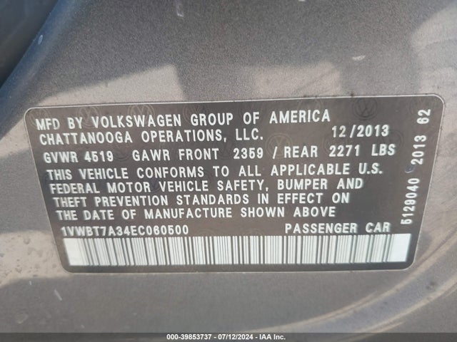 1VWBT7A34EC060500 Volkswagen Passat 1.8t Se