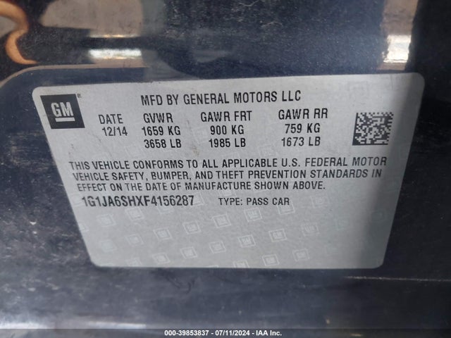 Chevrolet Sonic Ls Auto 2015 1G1JA6SHXF4156287 Image 9