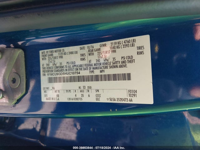 Ford ESCAPE SE 2017 1FMCU9GD5HUC10754 Image 9