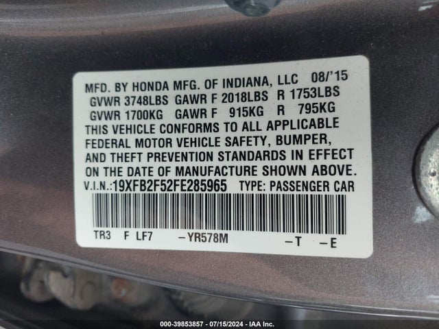 Honda Civic Lx 2015 19XFB2F52FE285965 Image 9