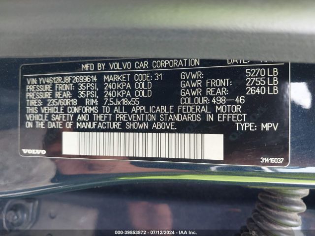 YV4612RJ8F2699614 Volvo Xc60 T5