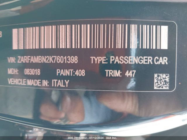ZARFAMBN2K7601398 Alfa Romeo Giulia Ti Sport Rwd