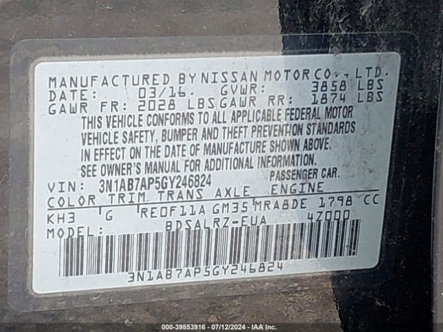 3N1AB7AP5GY246824 Nissan SENTRA SR