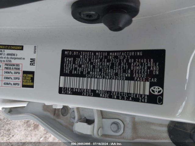 Toyota COROLLA LE 2022 5YFEPMAE2NP293609 Image 9