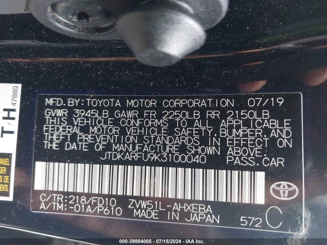 Toyota Prius Le 2019 JTDKARFU9K3100040 Image 9
