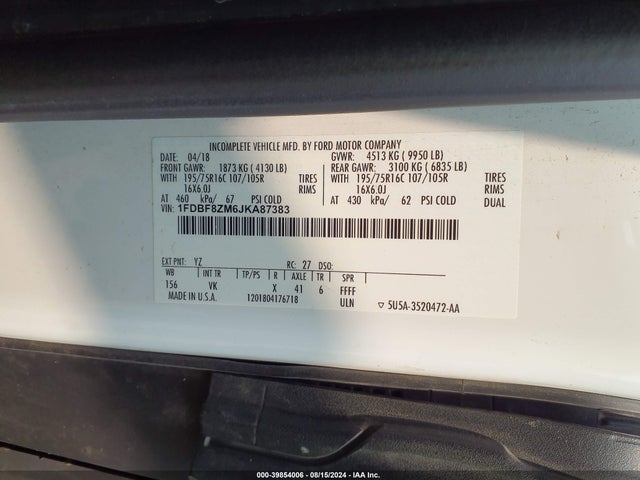 Ford Transit-350 Cab 2018 1FDBF8ZM6JKA87383 Image 9
