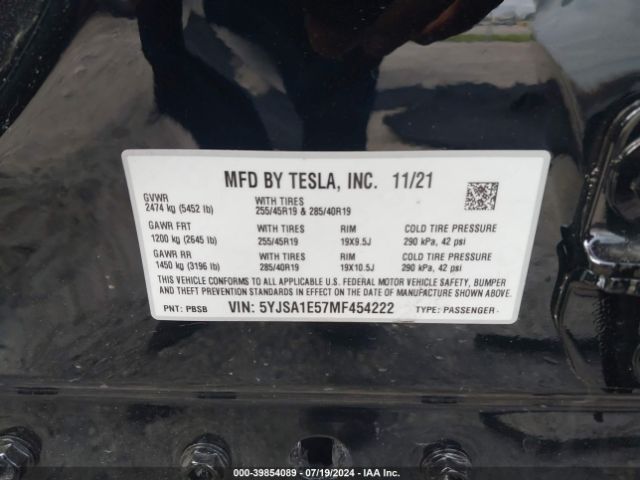 5YJSA1E57MF454222 Tesla Model S Long Range Dual Motor All-wheel Drive