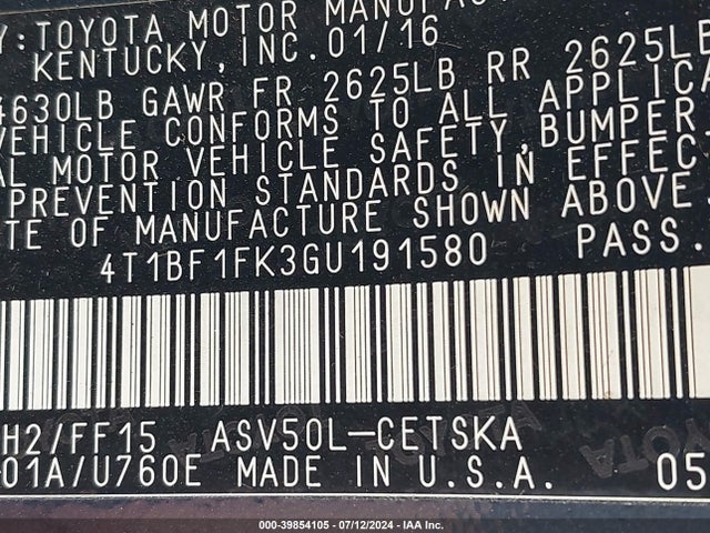 Toyota CAMRY SE 2016 4T1BF1FK3GU191580 Image 9