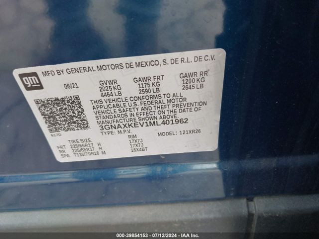 3GNAXKEV1ML401962 Chevrolet Equinox Fwd Lt