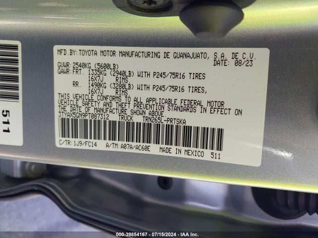 Toyota Tacoma Sr5 2023 3TYAX5GN9PT087312 Image 9