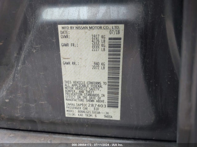 Nissan Altima 2.5 S 2018 1N4AL3AP9JC287403 Image 9