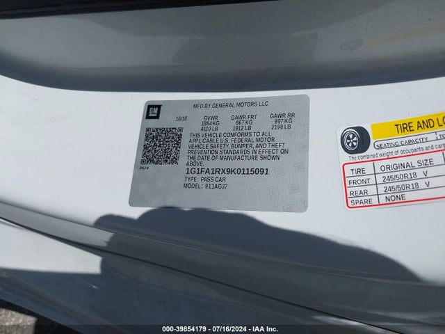 Chevrolet Camaro 1lt 2019 1G1FA1RX9K0115091 Image 9