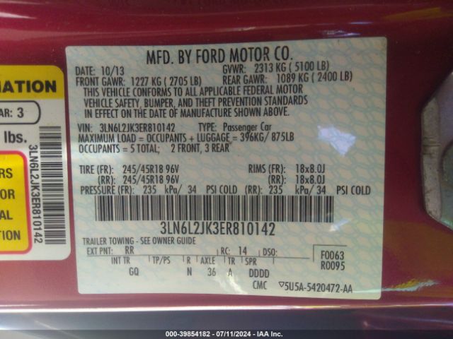 3LN6L2JK3ER810142 Lincoln MKZ
