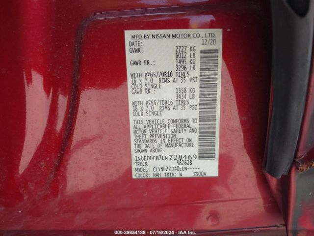 1N6ED0EB7LN728469 Nissan Frontier Sv 4x4