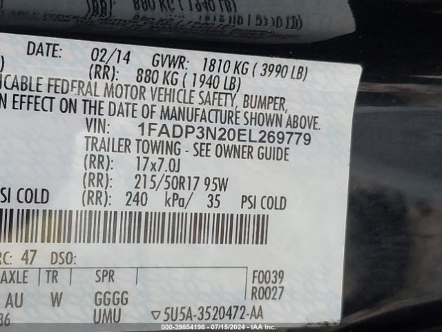 1FADP3N20EL269779 Ford Focus Titanium