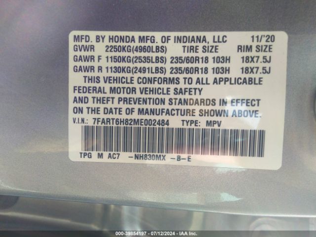 7FART6H82ME002484 Honda Cr-v Hybrid Ex-l