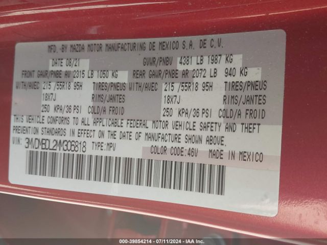 3MVDMBDL2MM306818 Mazda Cx-30 Premium