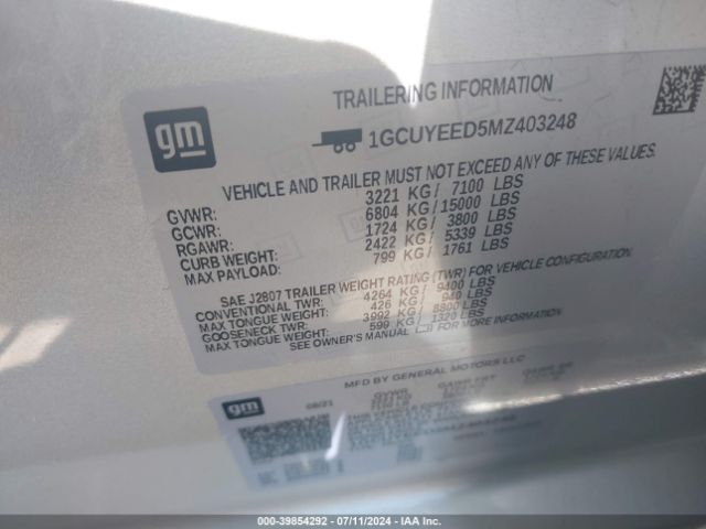 1GCUYEED5MZ403248 Chevrolet Silverado 1500 4wd  Short Bed Rst