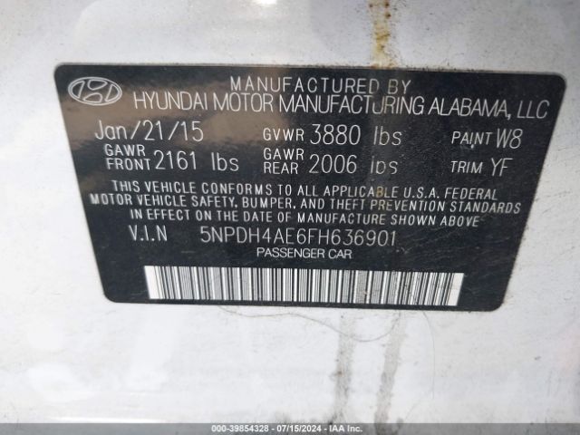 5NPDH4AE6FH636901 Hyundai ELANTRA SE