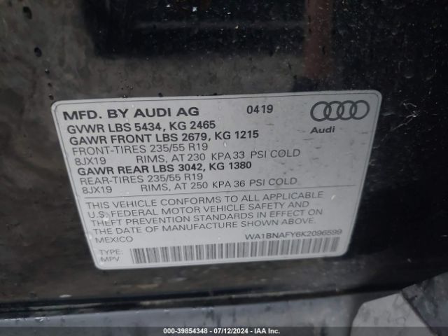 WA1BNAFY6K2096599 Audi Q5 45 Premium