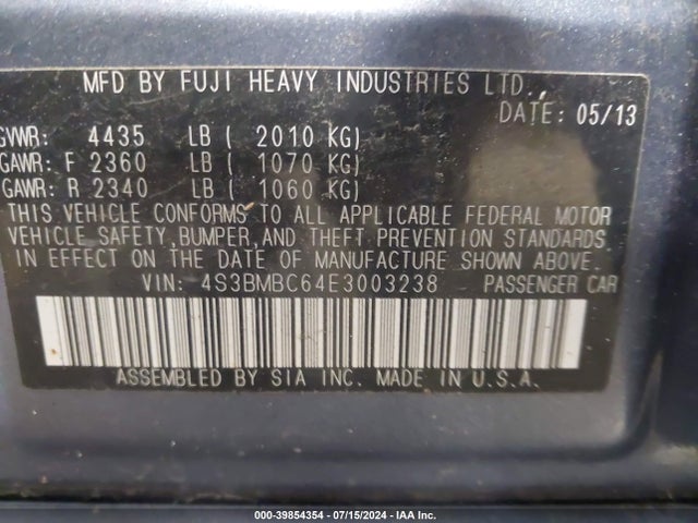 Subaru Legacy 2.5i Premium 2014 4S3BMBC64E3003238 Image 9
