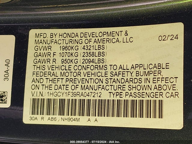 Honda ACCORD EX 2024 1HGCY1F39RA047212 Image 9