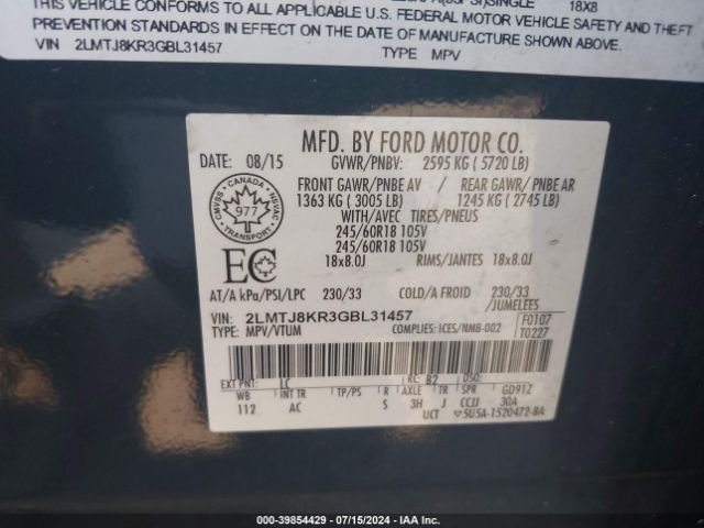 2LMTJ8KR3GBL31457 Lincoln Mkx Select