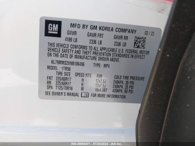 KL79MMS2XNB106496 Chevrolet Trailblazer Fwd Ls