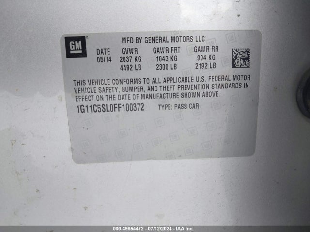 Chevrolet MALIBU 1LT 2015 1G11C5SL0FF100372 Image 9