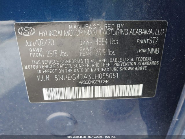 Hyundai SONATA SE 2020 5NPEG4JA3LH055081 Image 9