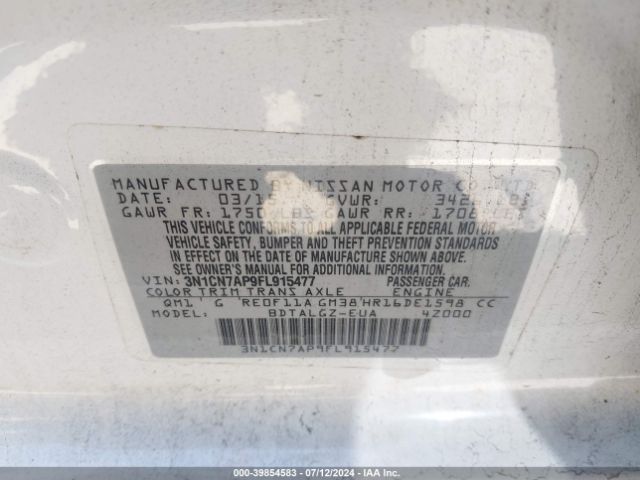 3N1CN7AP9FL915477 Nissan Versa 1.6 Sl