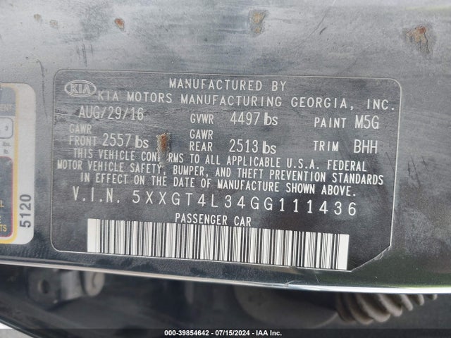 KIA Optima Lx 2016 5XXGT4L34GG111436 Image 9