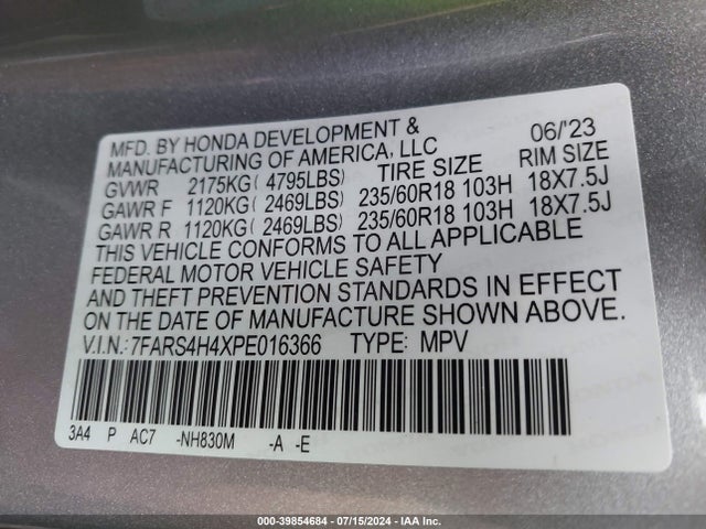 Honda Cr-v Ex Awd 2023 7FARS4H4XPE016366 Image 9