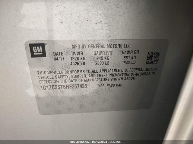 Chevrolet Malibu 1fl 2017 1G1ZC5ST6HF257426 Image 9
