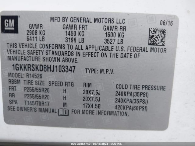 1GKKRSKD8HJ103347 GMC Acadia Limited