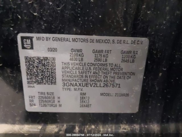 2020 CHEVROLET EQUINOX 3GNAXUEV2LL267571 Photo 8