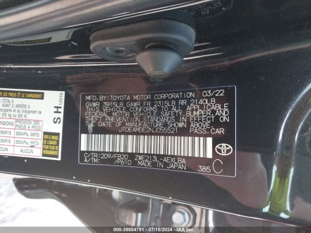 JTDEAMDE2NJ055521 Toyota Corolla Hybrid Le