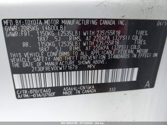 Toyota Rav4 Limited 2014 2T3DFREV0EW171679 Image 9