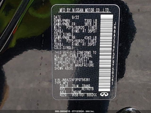 JN8AZ2AF3P9756361 Infiniti QX80 LUXE
